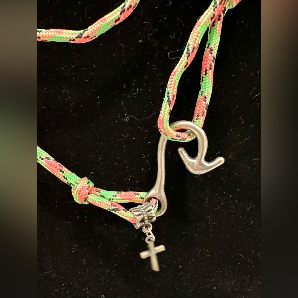 ☀️Neon Green & Coral Rope Necklace with Silver Hook Accent